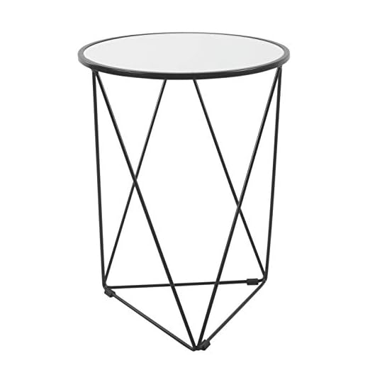 event rental, rent equipment for your party, HomePop Metal Accent Table Triangle Base Round Mirror Top, Black, 18.24D x 24W x 18H in