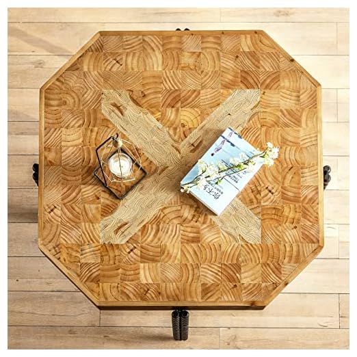 event rental, rent equipment for your party, Gexpusm Wood Coffee Table, Natural Wood Coffee Table, Solid Wood Center Large Coffee Table for Living Room (Octagonal Coffee Table)