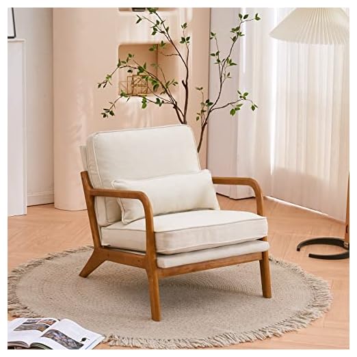 event rental, rent equipment for your party, Karl home Accent Chair Mid-Century Modern Chair with Pillow Upholstered Lounge Arm Chair with Solid Wood Frame & Soft Cushion for Living Room, Bedroom, Belcony, Beige