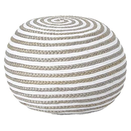 event rental, rent equipment for your party, L.R. Resources Corcovado Metallic Braided Pouf Ottoman, 14" x 20", Grey/White