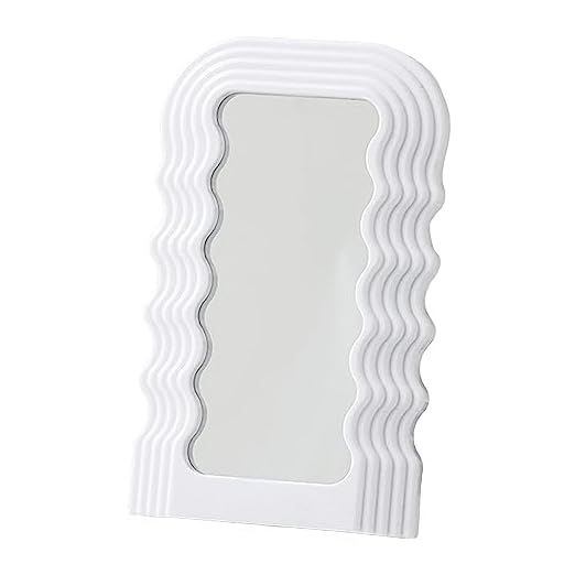 event rental, rent equipment for your party, Mokoze Wavy Mirror Irregular Border 10.24"x6.3" Makeup Mirror for Wall-Mounted and Dressing Table Mirrors, Room Decor for Living Room Bedrooms and Mirror for Desk (White)