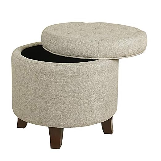 event rental, rent equipment for your party, HomePop by Kinfine Fabric Upholstered Round Storage Ottoman - Velvet Button Tufted Ottoman with Removable Lid, Tan Woven