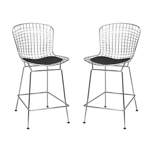 event rental, rent equipment for your party, Mod Made Mid Century Modern Chrome Wire Counter Stool for Bar or Kitchen, Set of 2, Black