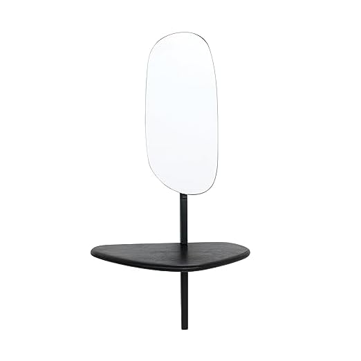 event rental, rent equipment for your party, Bloomingville 15 Inches Mango Wood and Metal Organic Shaped Shelf, Matte Black Wall Mirror