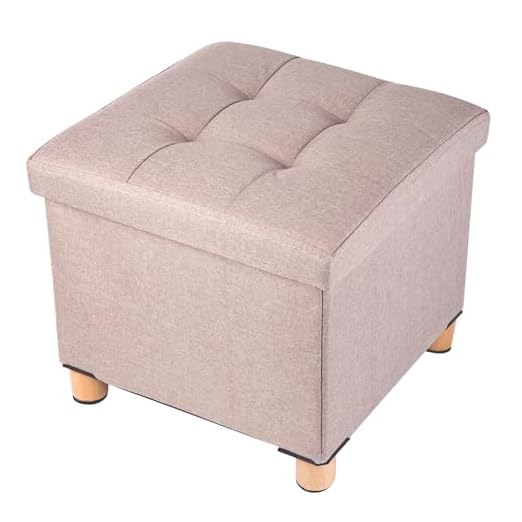 event rental, rent equipment for your party, BRIAN & DANY Foldable Storage Ottoman Footrest and Seat Cube with Wooden Feet and Lid, Khaki 15” x15” x14.7”