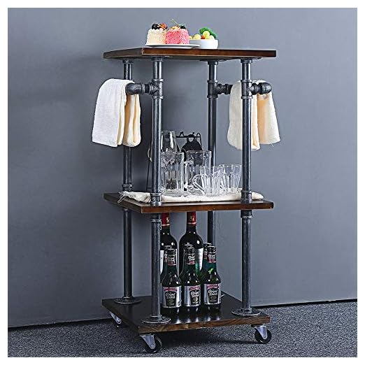 event rental, rent equipment for your party, Industrial Rolling Bar 3-Tier Kitchen Serving Cart, Wine Storage Rack, Rustic Pipe Dining Cart with Wheels, Restaurant Wine Glass Holder, 15.7x15.7x33.4inches