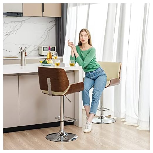 event rental, rent equipment for your party, glitzhome Adjustable Bar Stool Set of 2 Swivel Mid-Century Modern PU Leather Counter Dining Chairs with Back, Begin