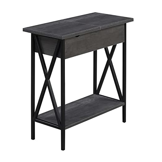 event rental, rent equipment for your party, Convenience Concepts Tucson Flip Top End Table with Charging Station and Shelf, 23.75"L x 11.25"W x 24"H, Charcoal Gray/Black