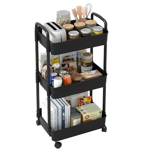 event rental, rent equipment for your party, 3-Tier Kitchen Storage Cart with Handle, Multifunction Utility Rolling Cart Kitchen Storage Organizer, Mobile Shelving Unit Cart with Lockable Wheels for Office, Living Room, Kitchen - Black