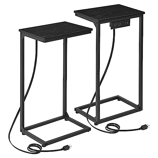event rental, rent equipment for your party, AMHANCIBLE C Shaped Side Table, End Tables Set of 2 with Charging Station, Couch Tables That Slide Under with USB Port & Outlet, Snack Table for Living Room,TV Tray, Black, HET02BPBK