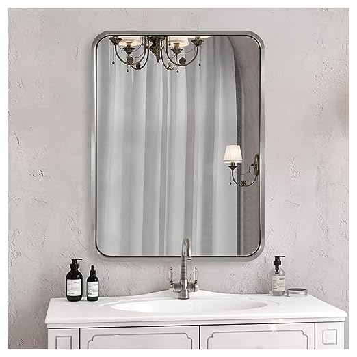 event rental, rent equipment for your party, ANDY STAR 24x32 INCH Brushed Nickel Mirror, Rounded Rectangle Silver Metal Framed Mirrors for Bathroom Anti-Rust SUS304, Tube Metal Frame, 1’’ Deep Wall Mounted Vertically/Horizontal
