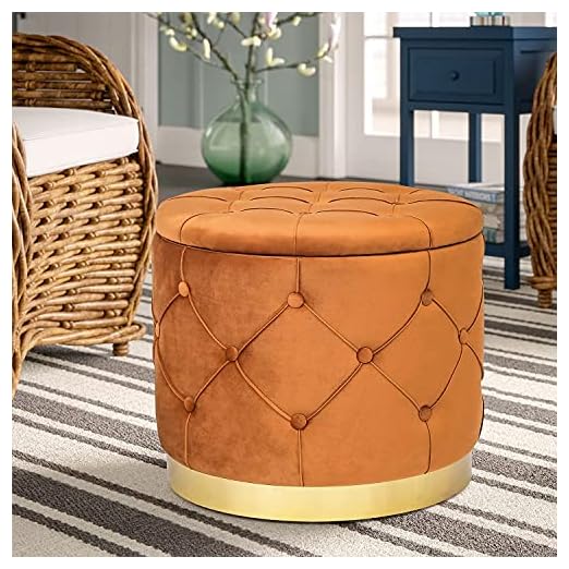 event rental, rent equipment for your party, Homebeez 18.9" Round Velvet Storage Ottoman Multi-Function Vanity Stool Footrest with Storage for Bedroom/Living Room,Orange