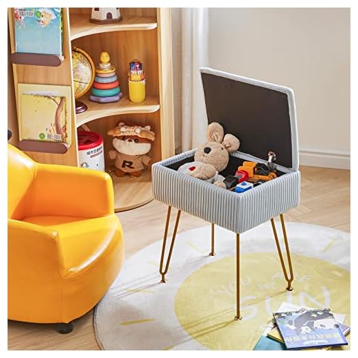 event rental, rent equipment for your party, YMYNY Vanity Stool Chair with Storage, Square Velvet Ottoman Foot Stool, Modern Multifunctional Makeup Stool for Bedroom, Living Room, Office, Gold Legs, 18.9 * 15.75 * 11.6", Dusty Blue, UHBD024G