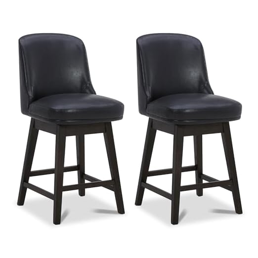 event rental, rent equipment for your party, Watson & Whitely Swivel Bar Stools Set of 2, Faux Leather Upholstered Counter Height Barstool with Back, 26" H Seat Height Counter Stools with Solid Wood Legs (Black)