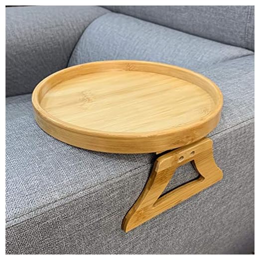 event rental, rent equipment for your party, Xchouxer Side Tables Natural Bamboo Sofa Armrest Clip-On Tray, Ideal for Remote/Drinks/Phone (Round)