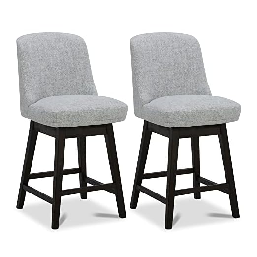 event rental, rent equipment for your party, Watson & Whitely Swivel Bar Stools Set of 2, Fabric Upholstered Counter Height Barstool with Back, 26" H Seat Height Counter Stools with Solid Wood Legs (White (Multi-Colored))