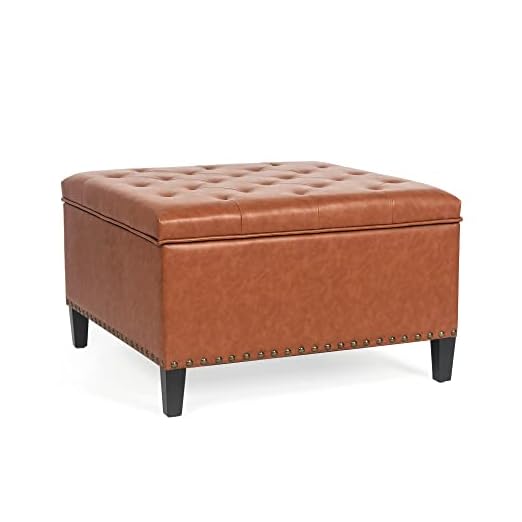event rental, rent equipment for your party, Adeco Large Square Storage Ottoman Bench, Tufted Upholstered Coffee Table Footstool Footrest with Wood Legs for Living Room Bedroom, Orange Brown