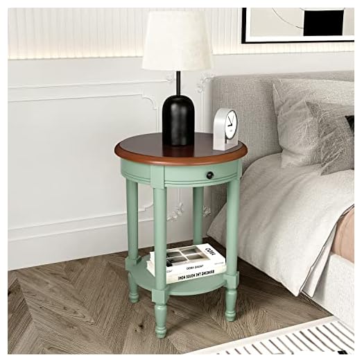 event rental, rent equipment for your party, FurnitureR 27''H Round Drawer 2 Tiers Endtable Nightstand Shelf for Living Room Bedroom Balcony, Easy Assembly end Sofa Side Table with Storage, Green and Brown