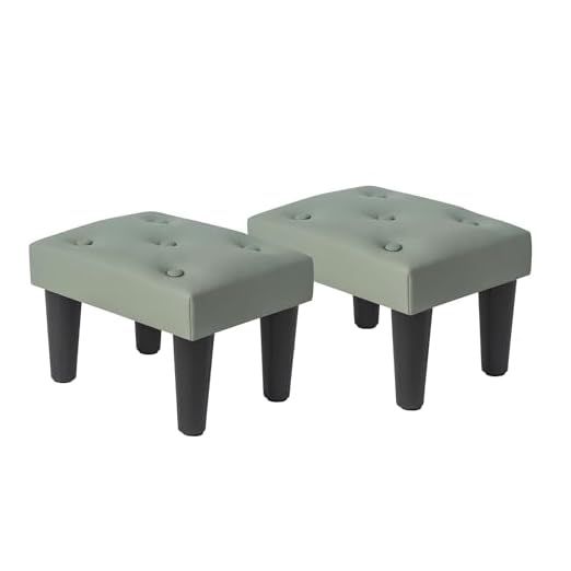 event rental, rent equipment for your party, Asense Small Footstool Ottoman Set of 2, Faux Leather Upholstered Rectangular Footrest with Plastic Legs, Celadon