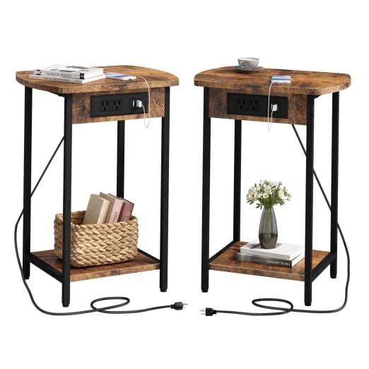 event rental, rent equipment for your party, SOOWERY End Tables with Charging Station, Set of 2 Side Tables with USB Ports and Outlets, Nightstands with Storage Shelf for Living Room, Bedroom, Brown