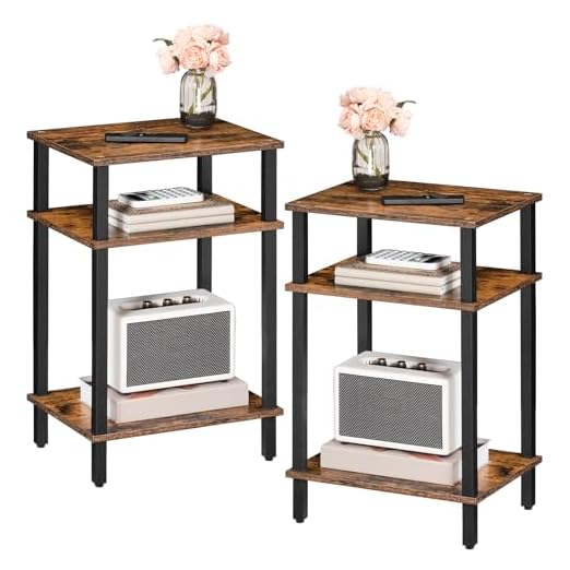 event rental, rent equipment for your party, MAHANCRIS End Table Set of 2, Side Table with 3-Tier Storage Shelf, Slim Nightstands, Small Bedside Table, Sofa Table for Small Space, Sturdy and Stable, Living Room, Bed Room, Rustic Brown ETHR8501S2