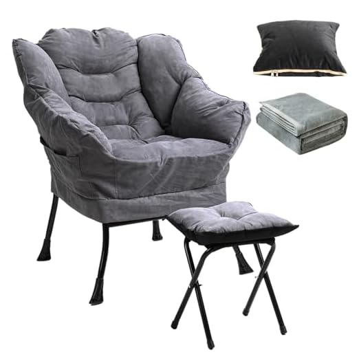 event rental, rent equipment for your party, Lazy Chair with Ottoman, Modern Lounge Accent Chair with Footrest, Pillow and Blanket, Leisure Sofa Chair Reading Chair with Armrests and Side Pocket for Living Room, Bedroom & Small Space, Grey