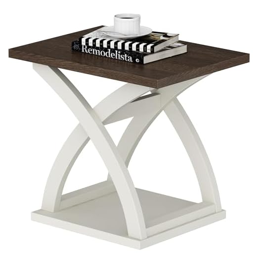 event rental, rent equipment for your party, ChooChoo Farmhouse End Table, Modern End Table with Storage Shelf, X-Design Side Table Living Room (White and Brown)