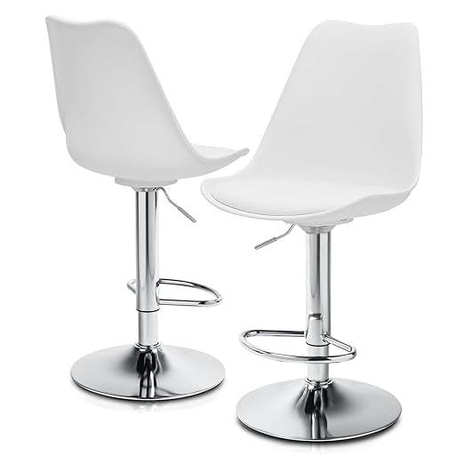 event rental, rent equipment for your party, MoNiBloom Set of 2 Plastic Barstools with PU Cushion, Height Adjustable White Bar Stools with High Backrest and 360° Swivel, Modern Counter Height Barstool for Kitchen Dining Room and Pub