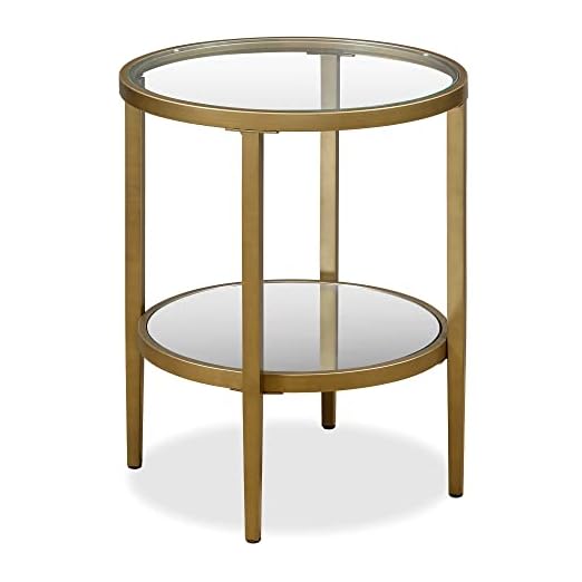 event rental, rent equipment for your party, Henn&Hart 20" Wide Round Side Table with Mirror Shelf in Antique Brass, Table for Living Room, Bedroom